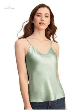 100% Mulberry Silk Camisole V-Neck Adjustable Strap Cami Top